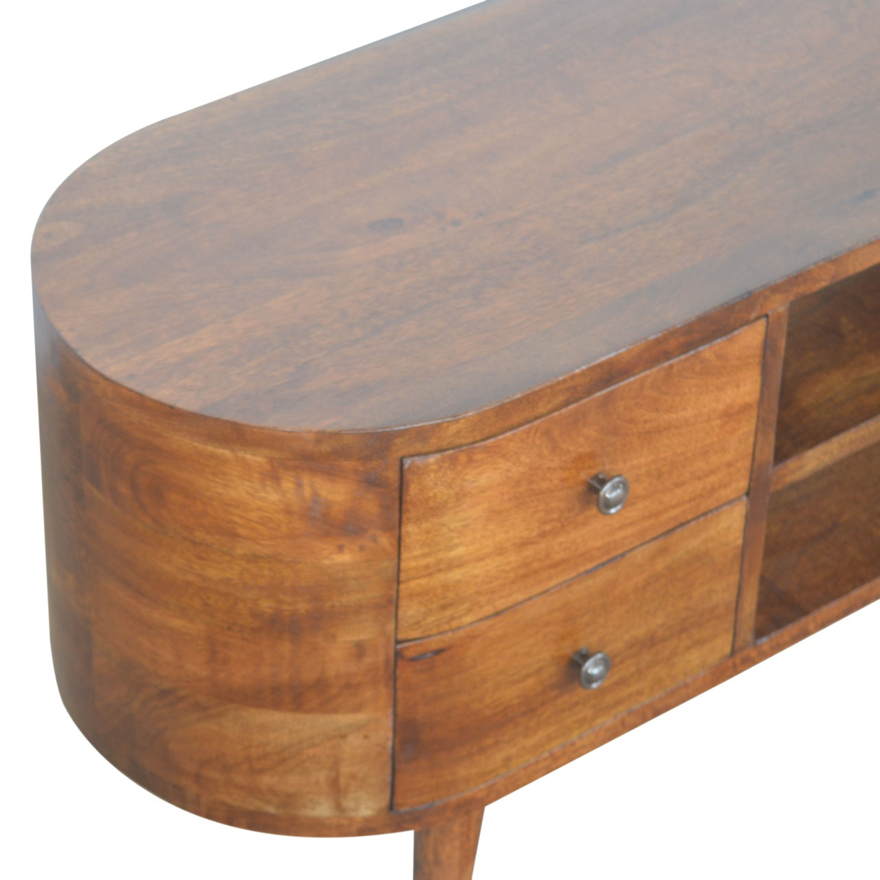 Chestnut Rounded Entertainment Unit. 100% Solid Mango Wood