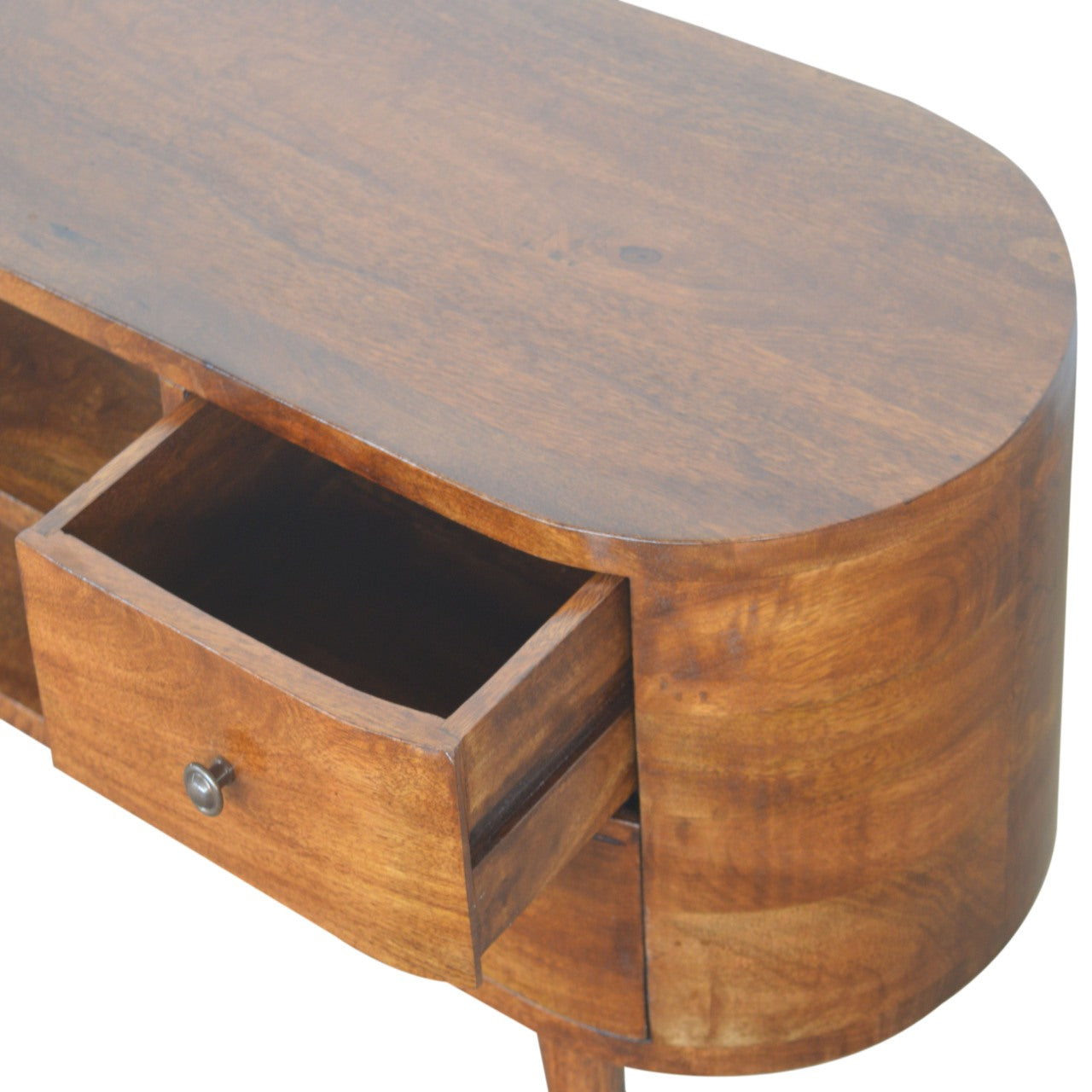 Chestnut Rounded Entertainment Unit. 100% Solid Mango Wood