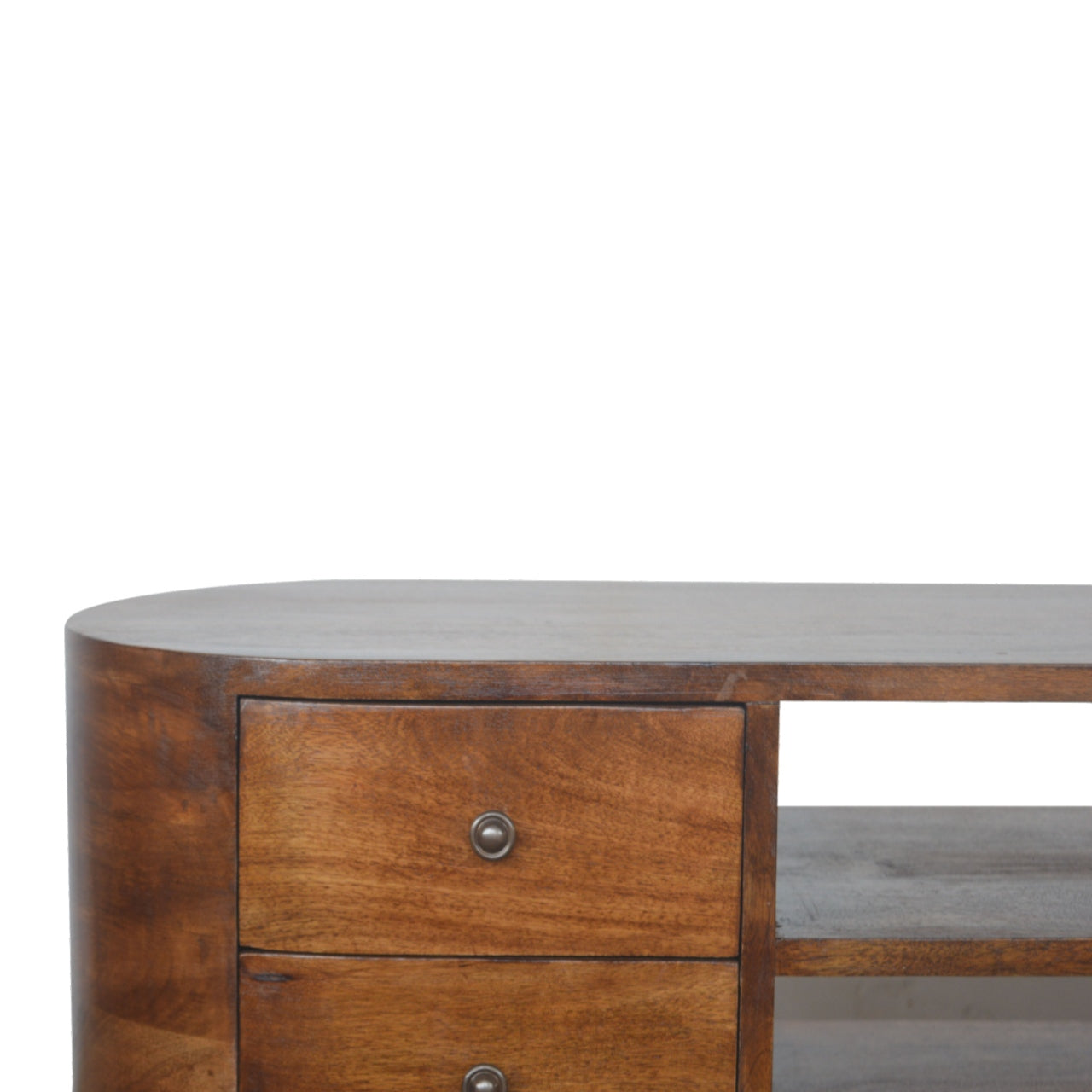 Chestnut Rounded Entertainment Unit. 100% Solid Mango Wood