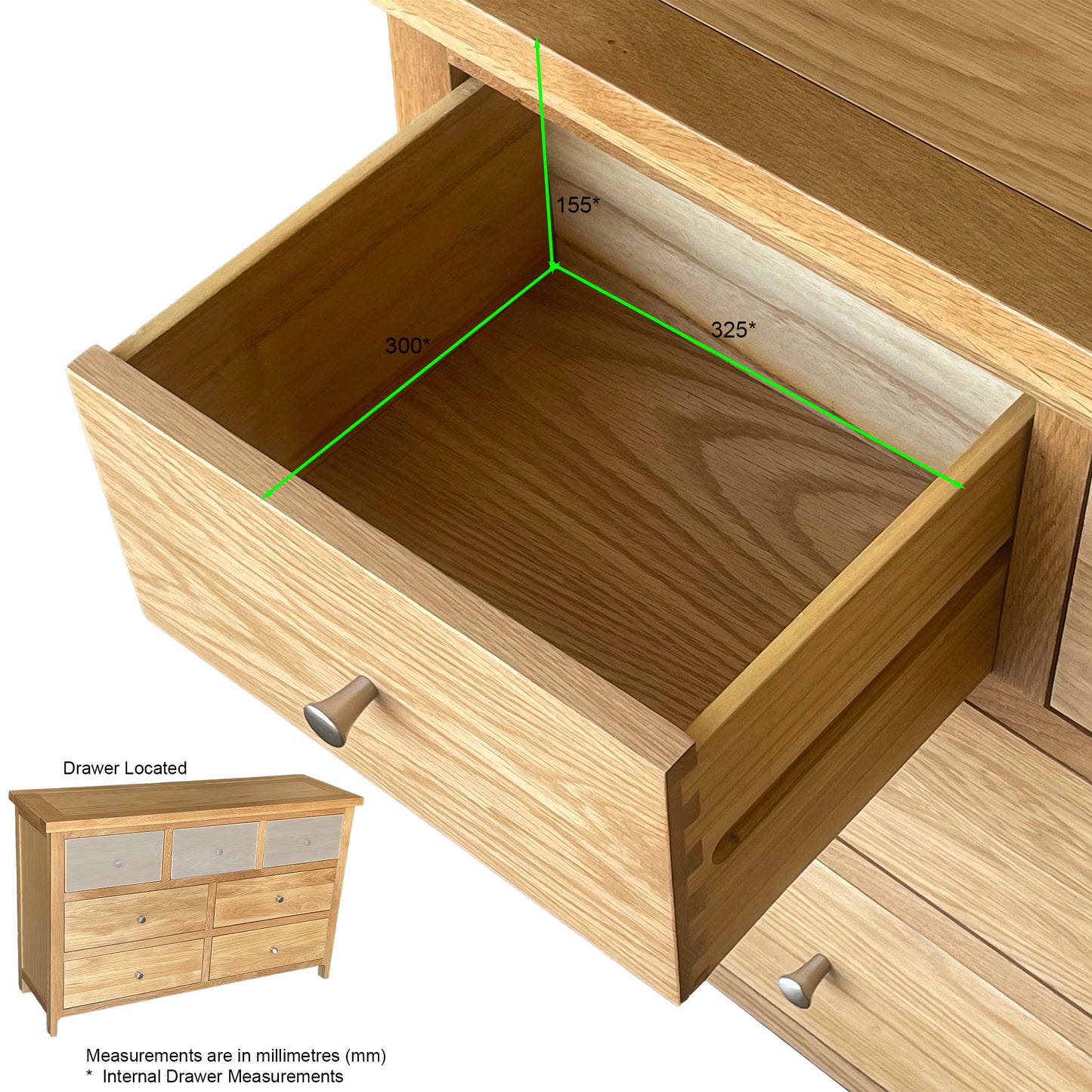 Como 7 Drawer Chest. Solid American Oak & Oak Veneer. 7 Drawers