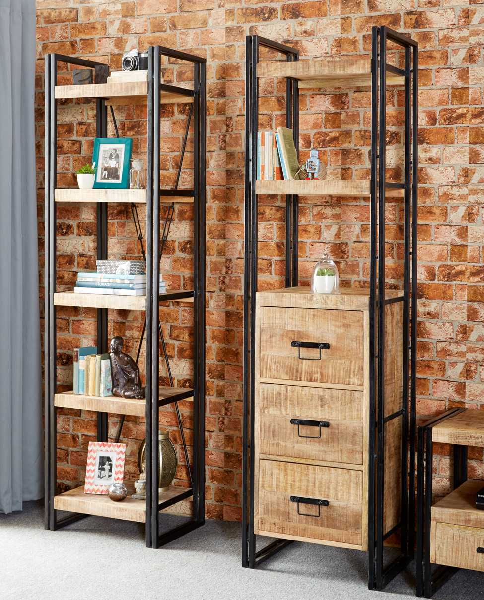 Cosmo Slim Bookcase, Reclaimed Wood & Metal