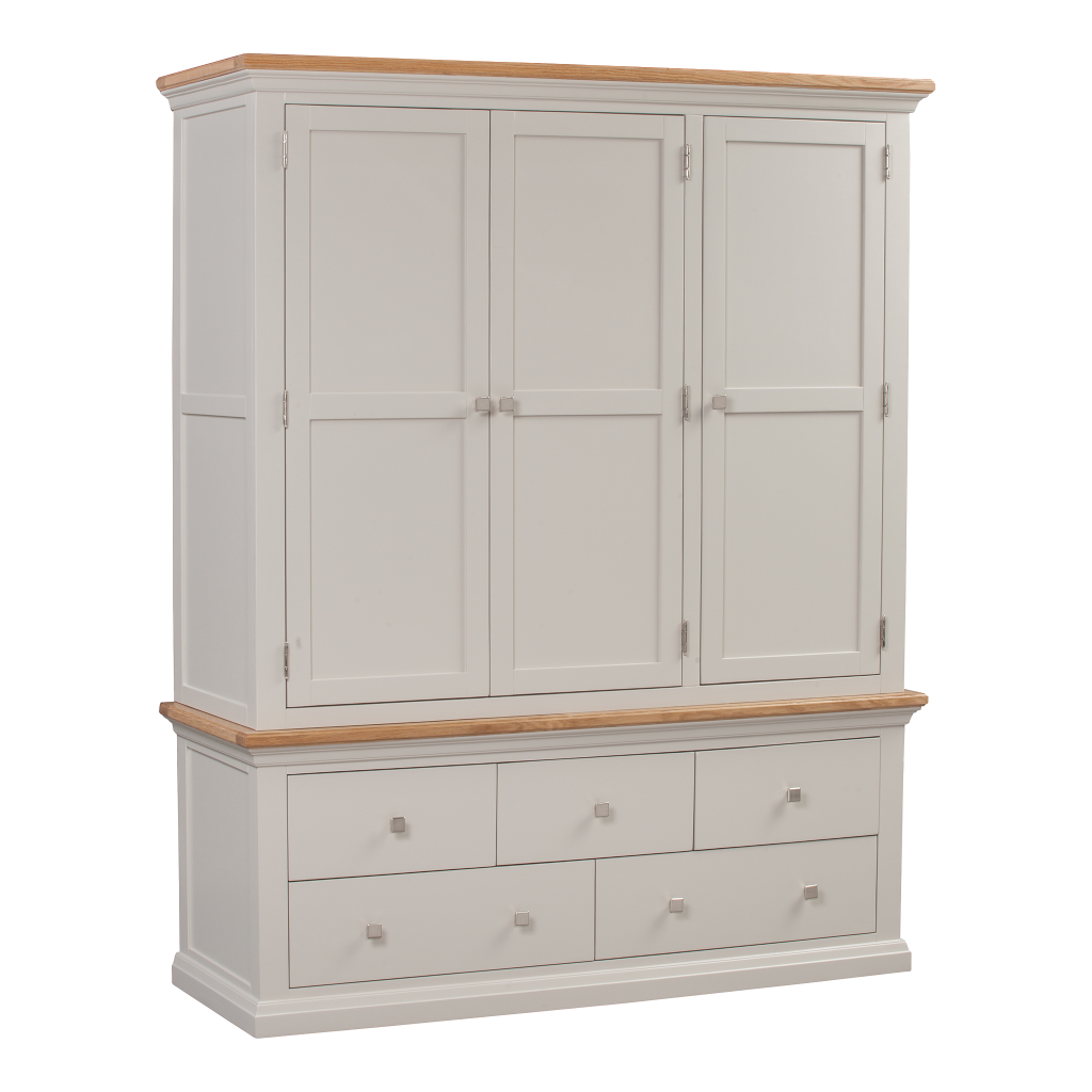 Cotswold Triple Wardrobe 5 Drawers Painted Pine Construction