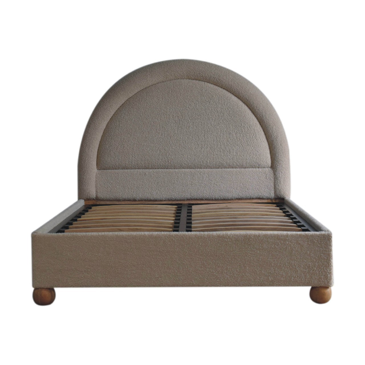 Cream Boucle Double Bed. Solid Mango Wood