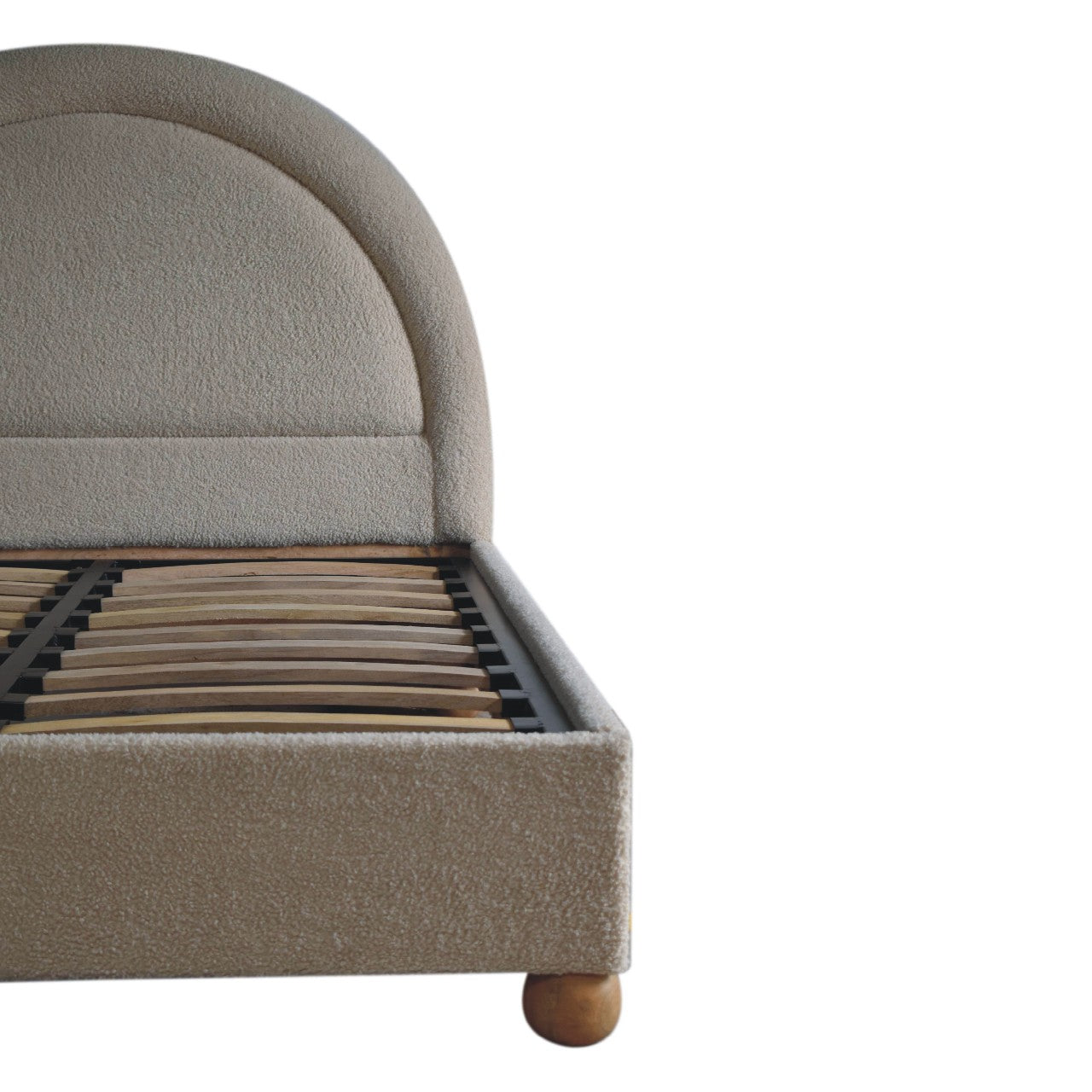 Cream Boucle Double Bed. Solid Mango Wood