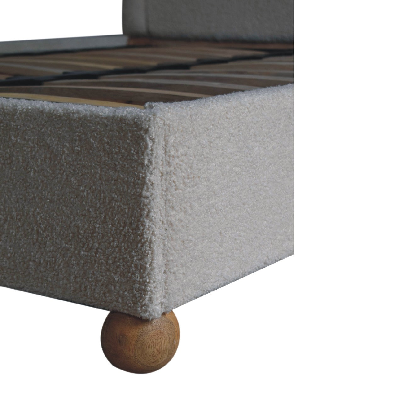 Cream Boucle Double Bed. Solid Mango Wood