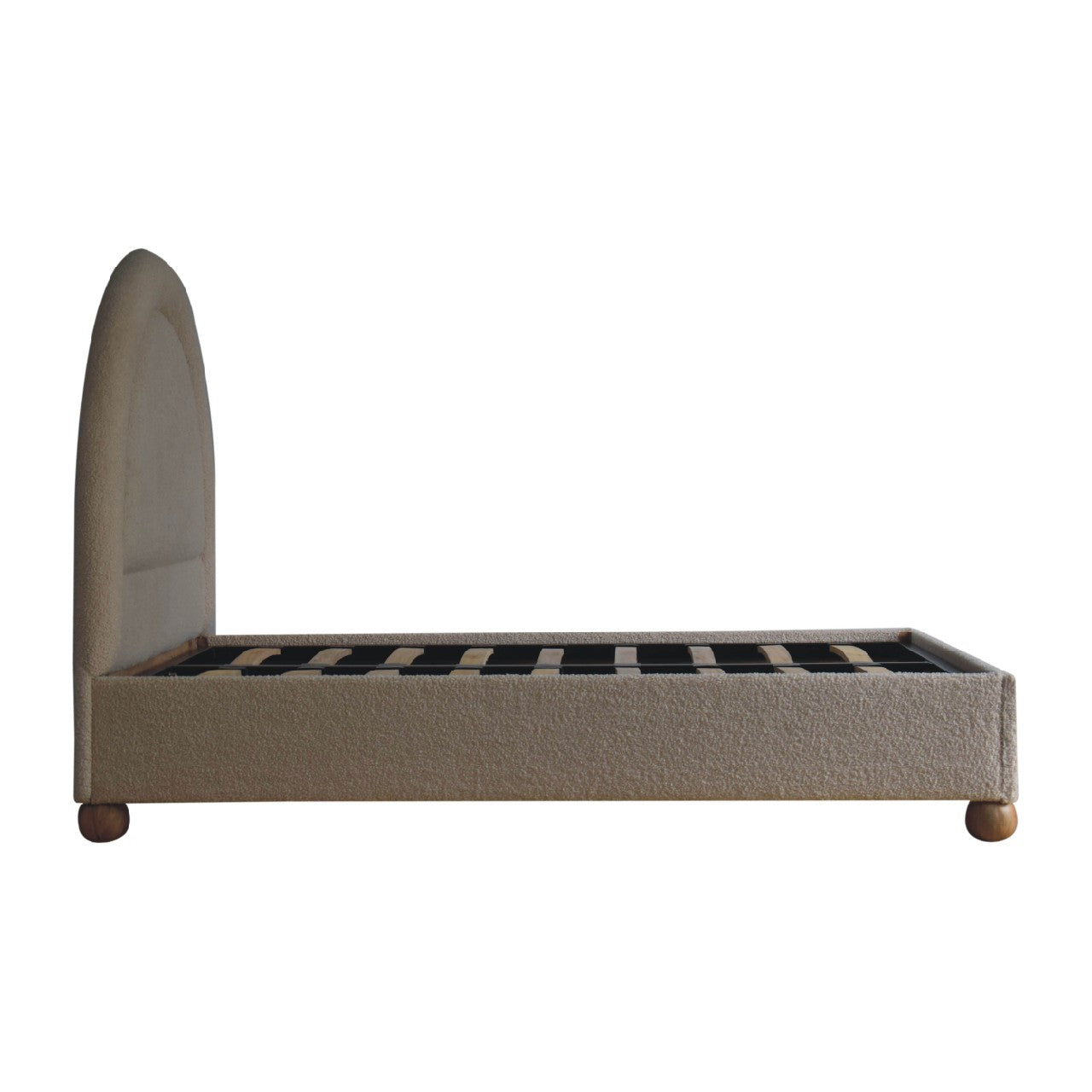 Cream Boucle Double Bed. Solid Mango Wood