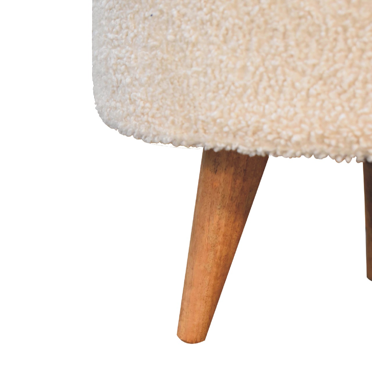 Cream Boucle Rounded Footstool. 100% Solid Mango Wood