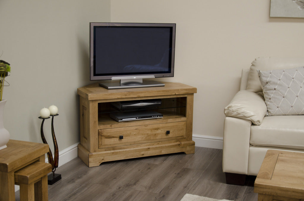 Deluxe Corner TV Unit 100% Solid Oak