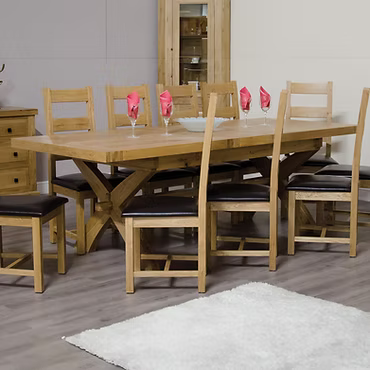 Deluxe X-Leg Twin-Leaf Extending Table. 100% Solid Oak1