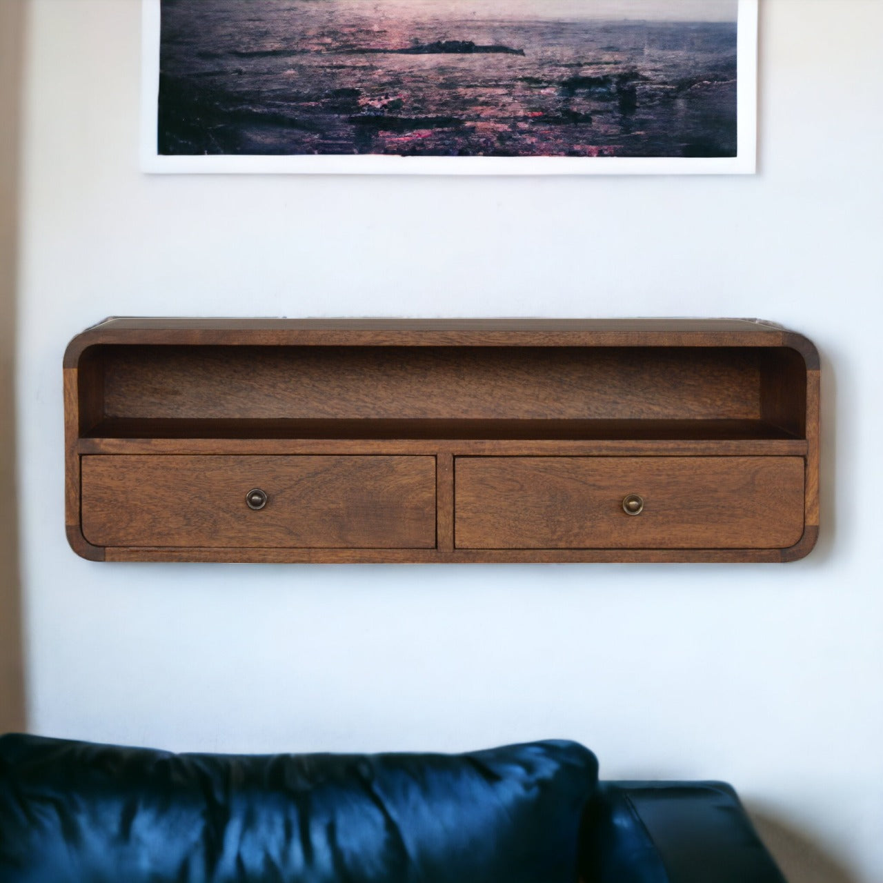 Floating Chestnut Open Console 100% Solid Mango Wood