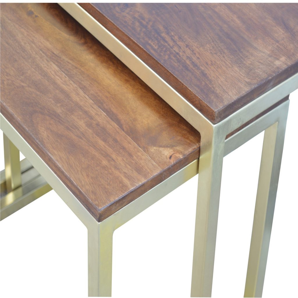 Gold Coffee Table - Set of 3 - 100% Solid Mango Wood Tops