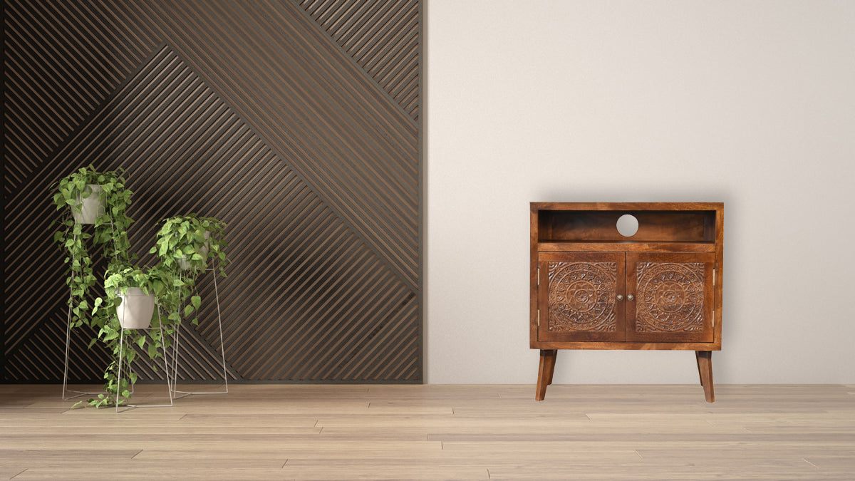 Tova Open Shelf Cabinet 100% Solid Mango Wood