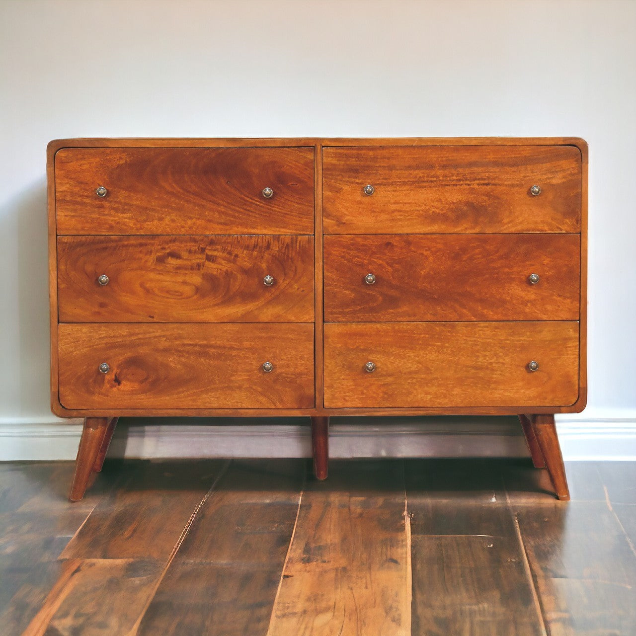Large Curved Chestnut Chest. 100% Solid Mango Wood