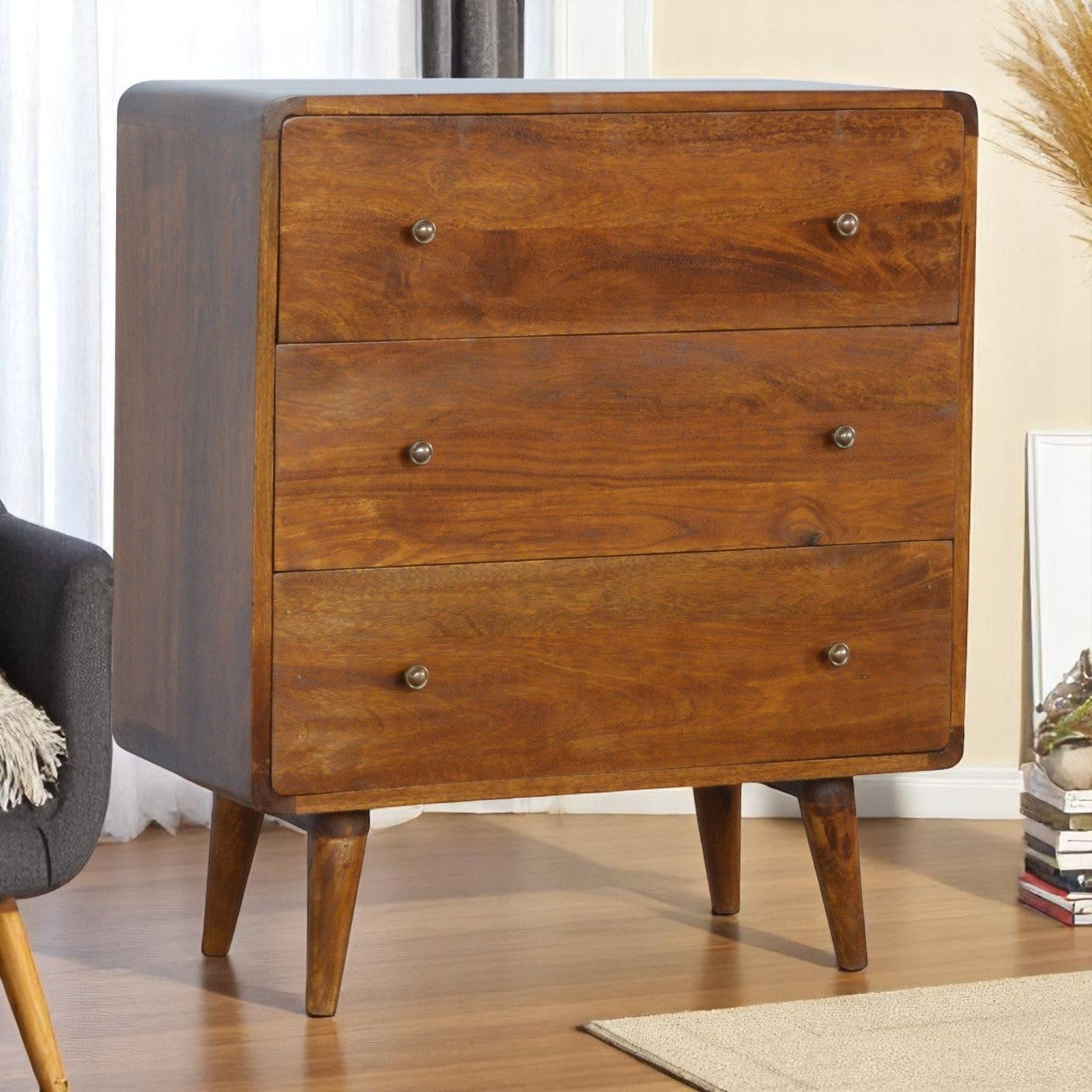 Curved Chestnut Chest 100% Solid Mango Wood