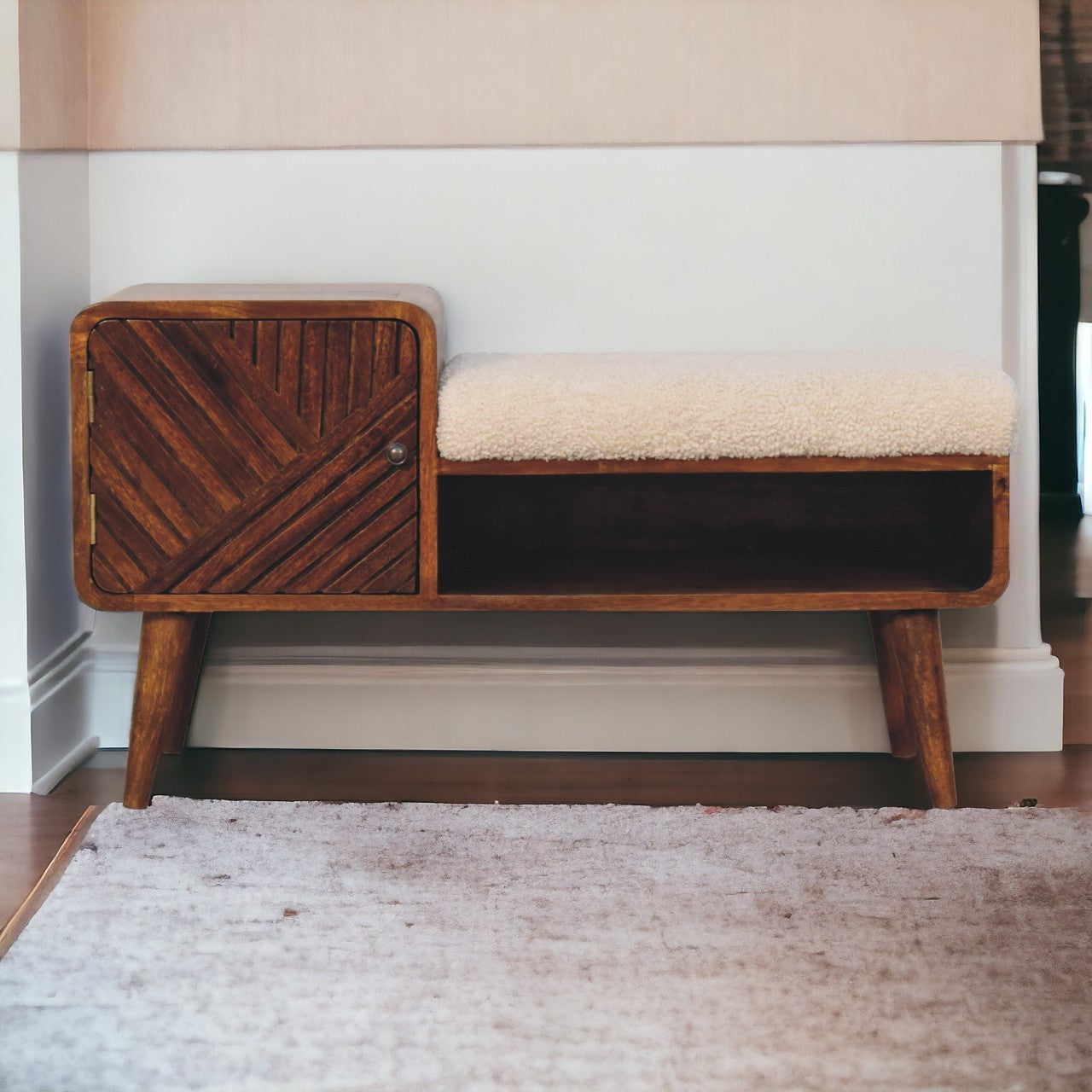 Artisan Telephone Table with Seat, Solid Mango Wood/Cotton & Natural Yarn Seat