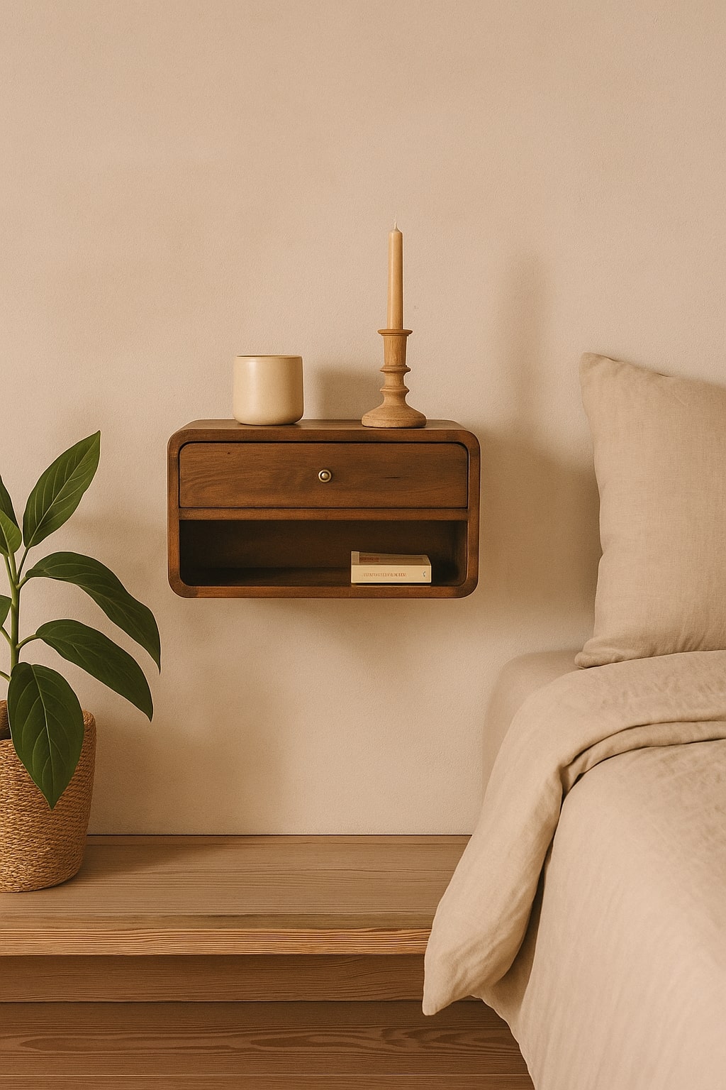 Chestnut Curve Floating Bedside 100% Solid Wood Mango