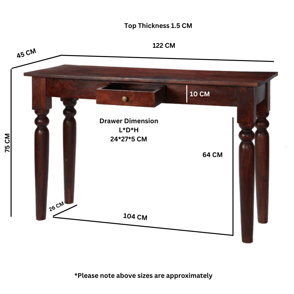 Jaipur Dark Mango Console Table Solid Mango Wood