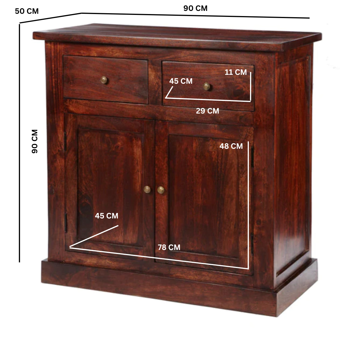 Jaipur Dark Mango 2 Door Sideboard Solid Mango Wood