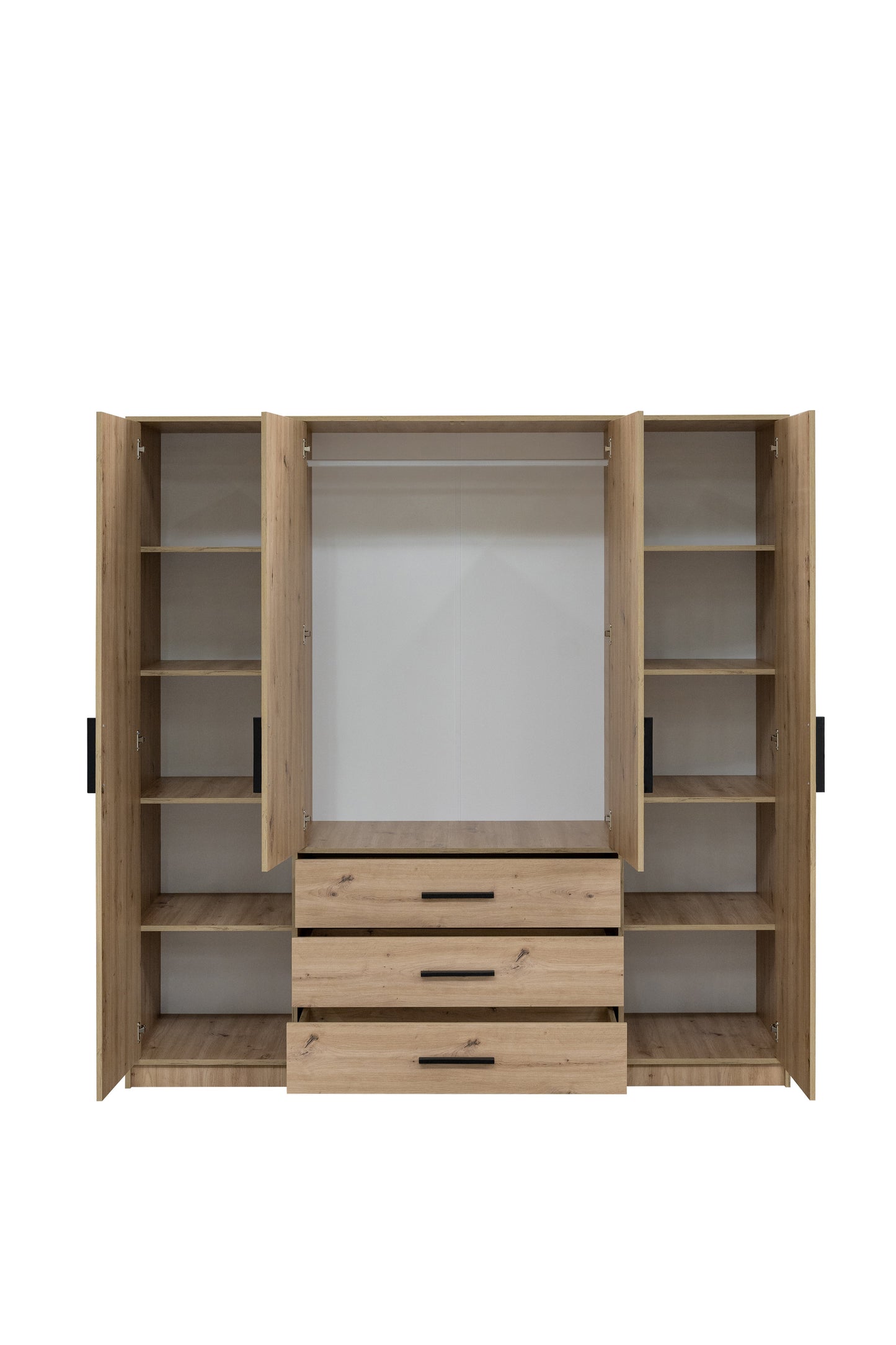 KOS D4 Oak Artisan & Mirror 4 Door Wardrobe - Spacious Modern Storage with Shelves, Hanging Rail & Drawers