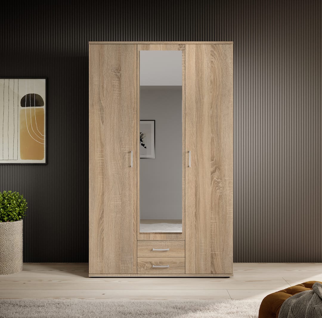 Karl Hinged Door Wardrobe 120cm White or Oak Sonoma