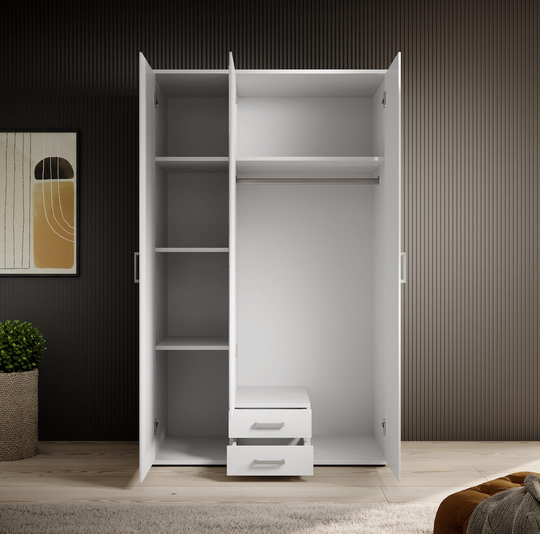 Karl Hinged Door Wardrobe 120cm White or Oak Sonoma