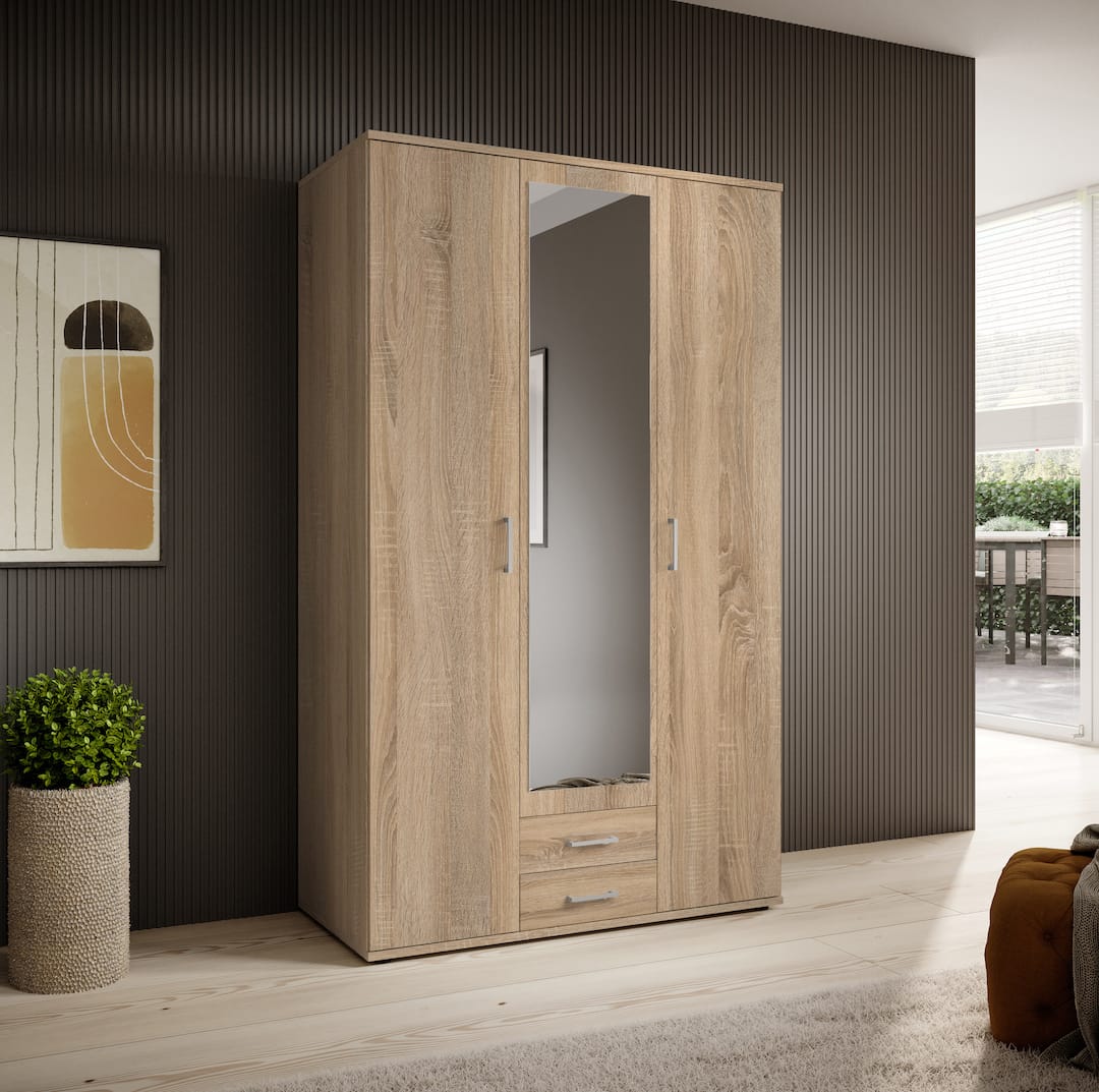 Karl Hinged Door Wardrobe 120cm White or Oak Sonoma
