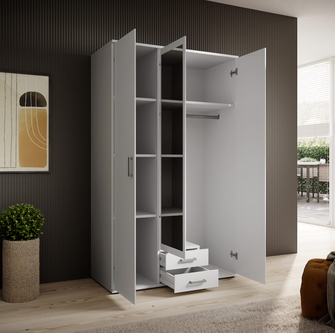 Karl Hinged Door Wardrobe 120cm White or Oak Sonoma