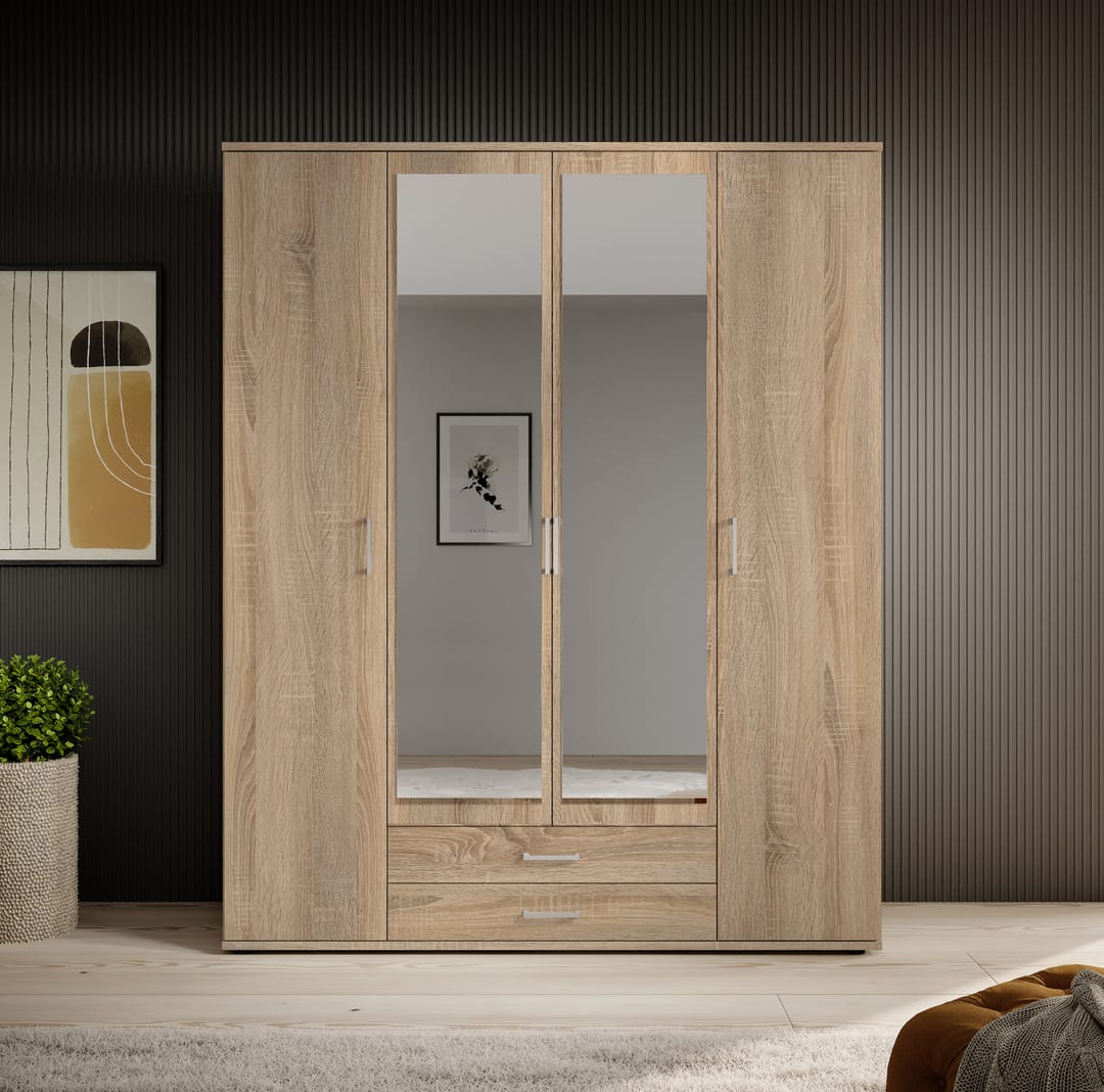 Karl Hinged Door Wardrobe 160cm White or Oak Sonoma