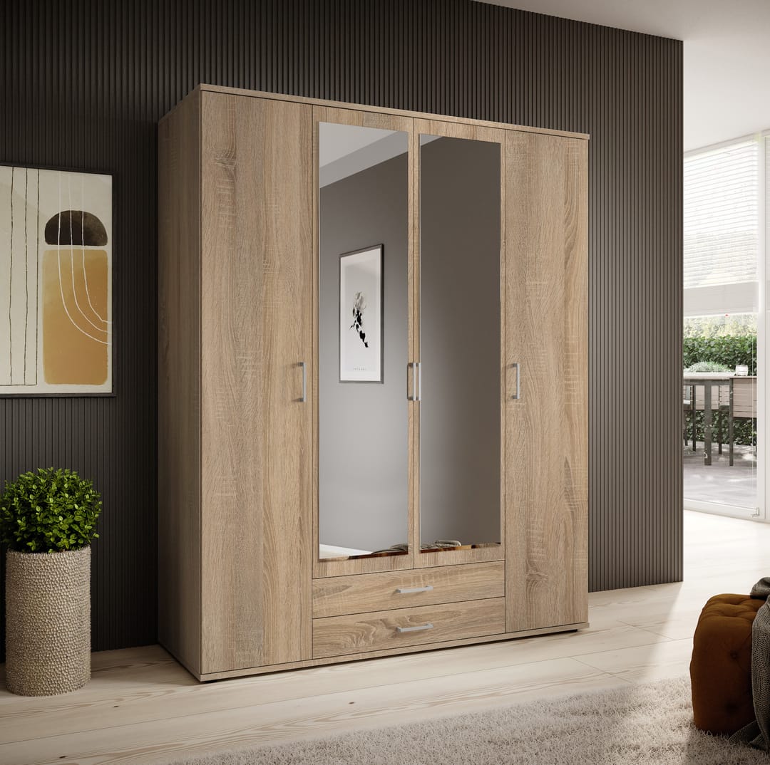 Karl Hinged Door Wardrobe 160cm White or Oak Sonoma