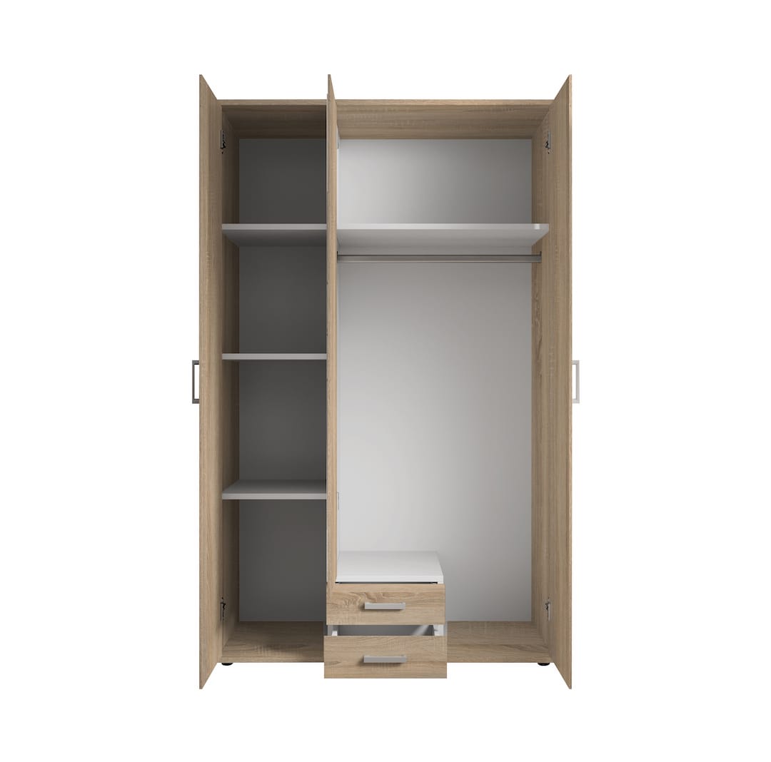 Karl Hinged Door Wardrobe 120cm White or Oak Sonoma