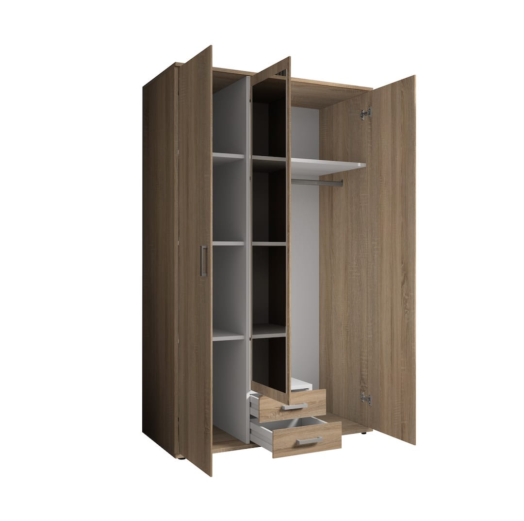 Karl Hinged Door Wardrobe 120cm White or Oak Sonoma