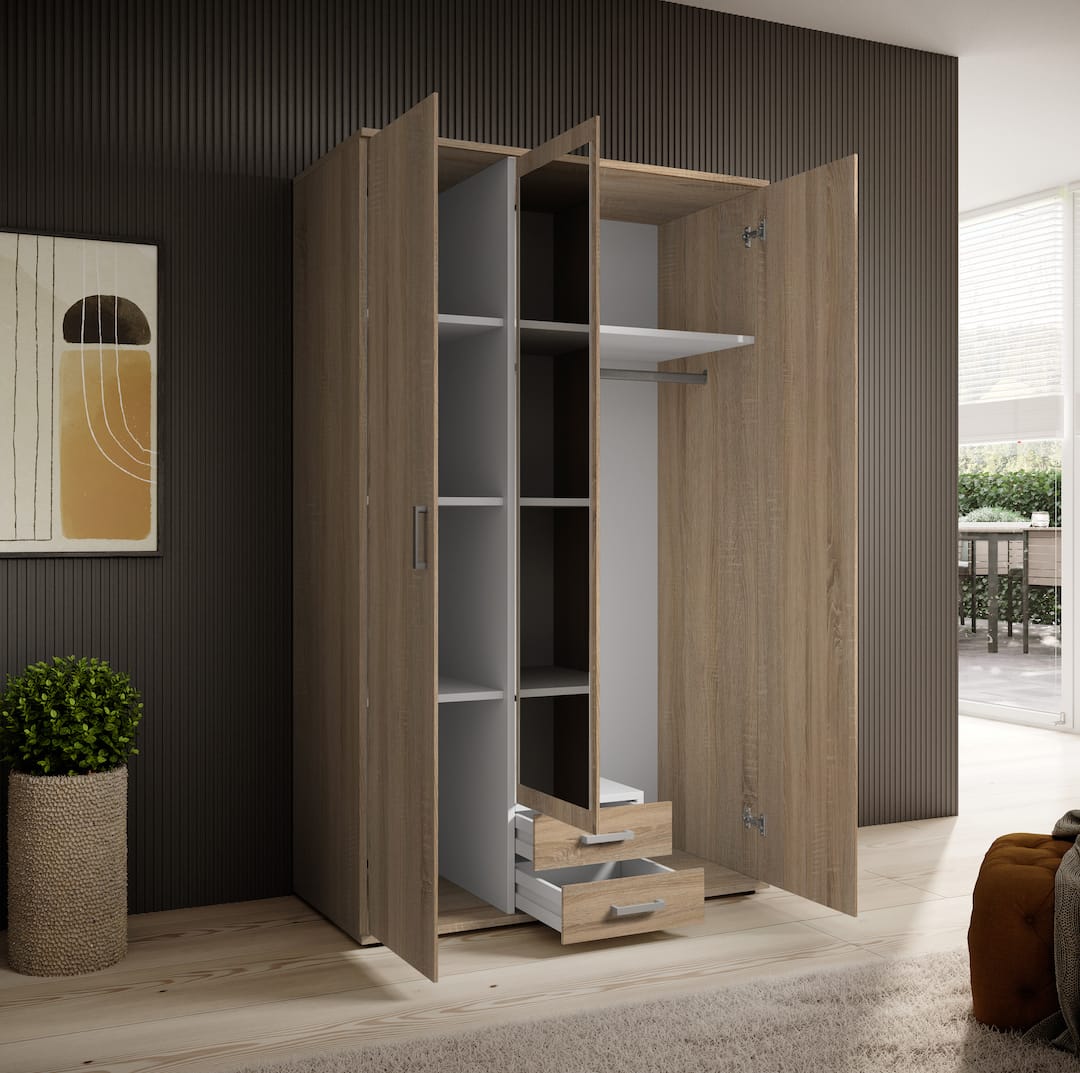 Karl Hinged Door Wardrobe 120cm White or Oak Sonoma