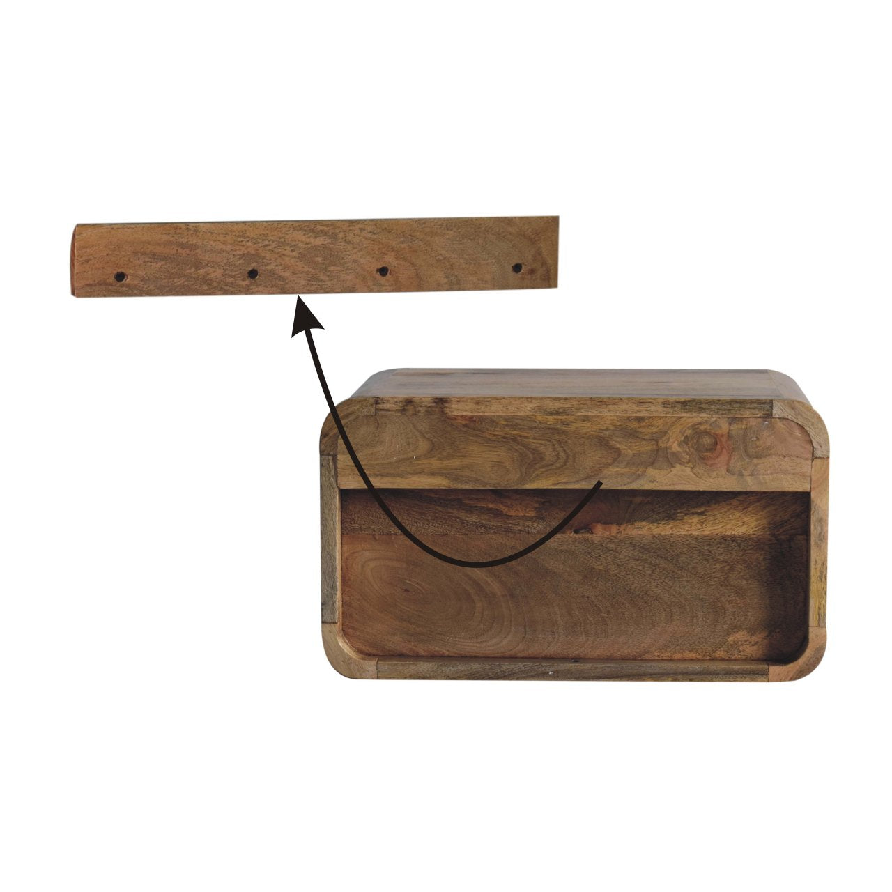 Large Oak-ish Curved Bedside. 100% Solid Mango Wood