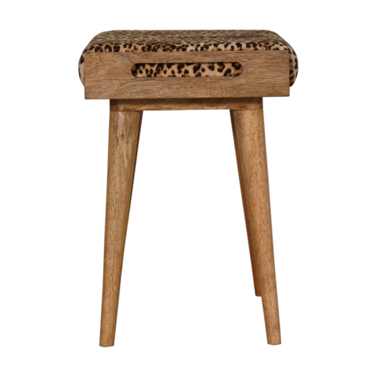 Leopard Velvet Tray Style Footstool. 100% Solid Mango Wood