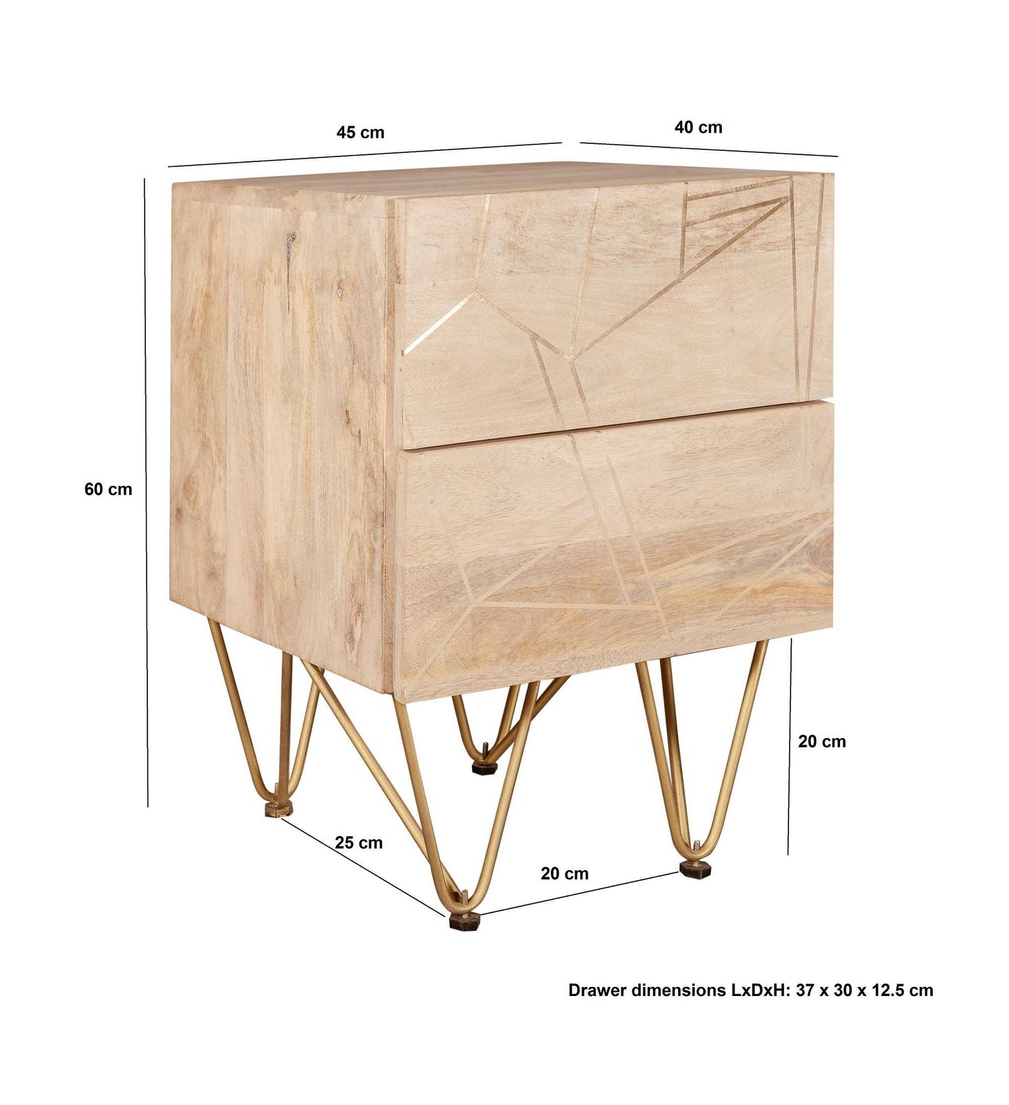 Light Gold Side Table. 100% Solid Mango Wood.
