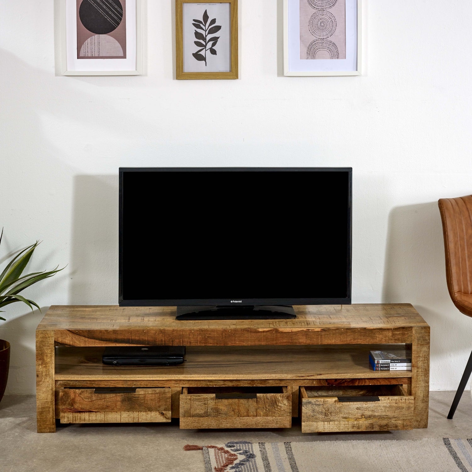 Surrey Solid Wood Large TV Cabinet With 3 Drawers 100% Eco Sourced Mango Wood