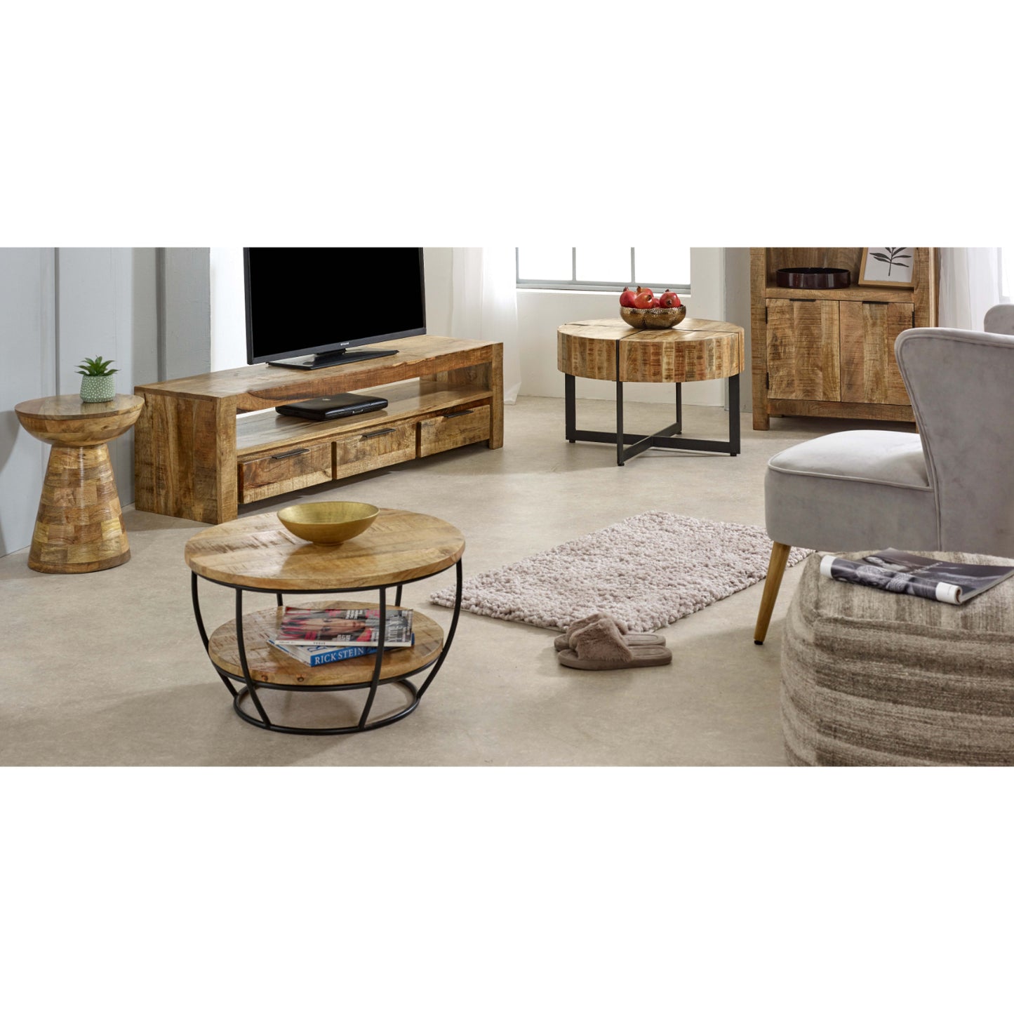 Surrey Solid Wood Large TV Cabinet With 3 Drawers 100% Eco Sourced Mango Wood