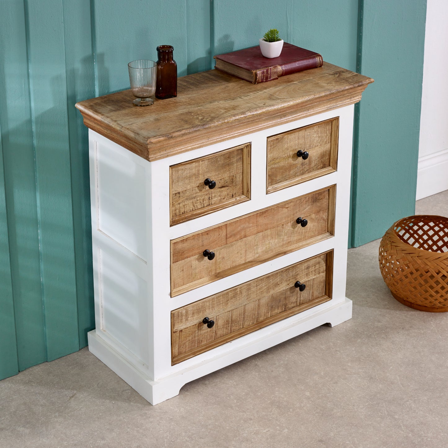 Alfie Solid Mango Wood 4 Chest Of Drawers 100% Eco Sourced Mango Wood