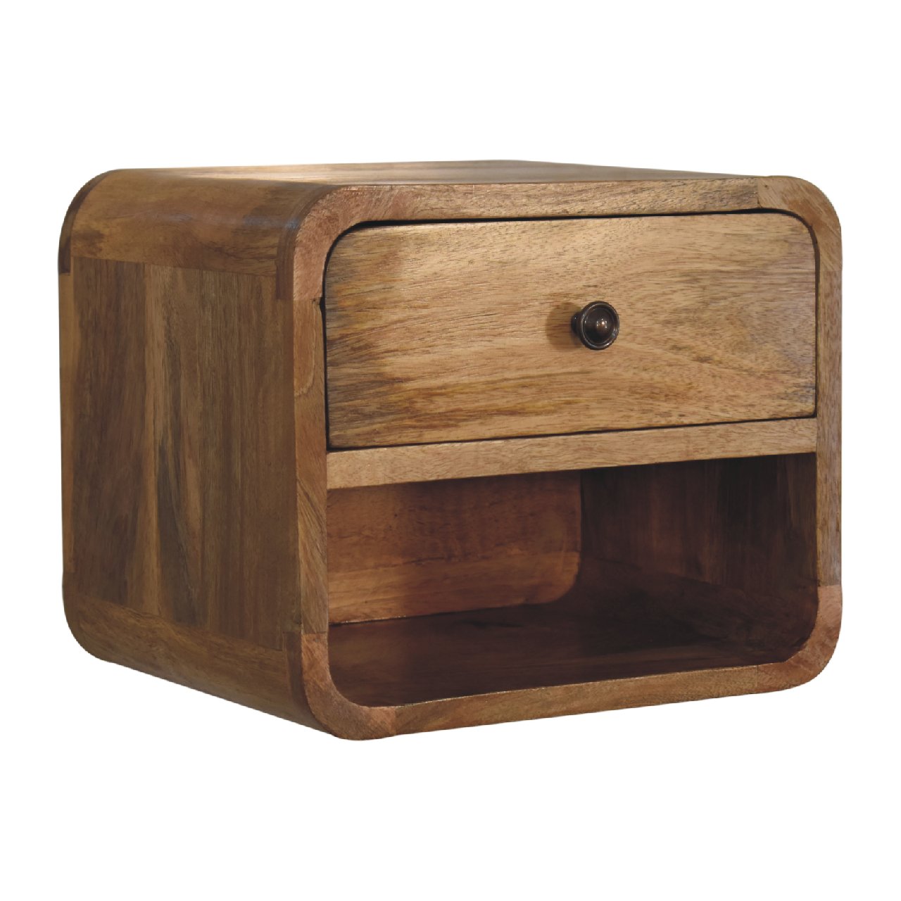 Mini Oak-ish Floating Open Bedside Table. 100% Solid Mango Wood