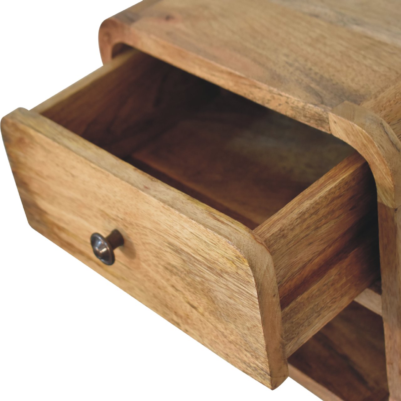 Mini Oak-ish Floating Open Bedside Table. 100% Solid Mango Wood