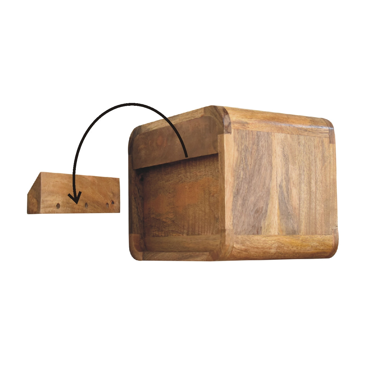 Mini Oak-ish Floating Open Bedside Table. 100% Solid Mango Wood