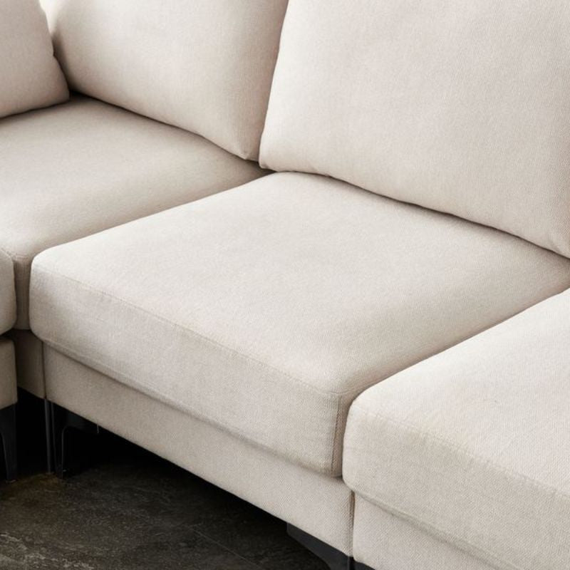 ANEK 3 Seater Beige Fabric Sofa with Ottoman