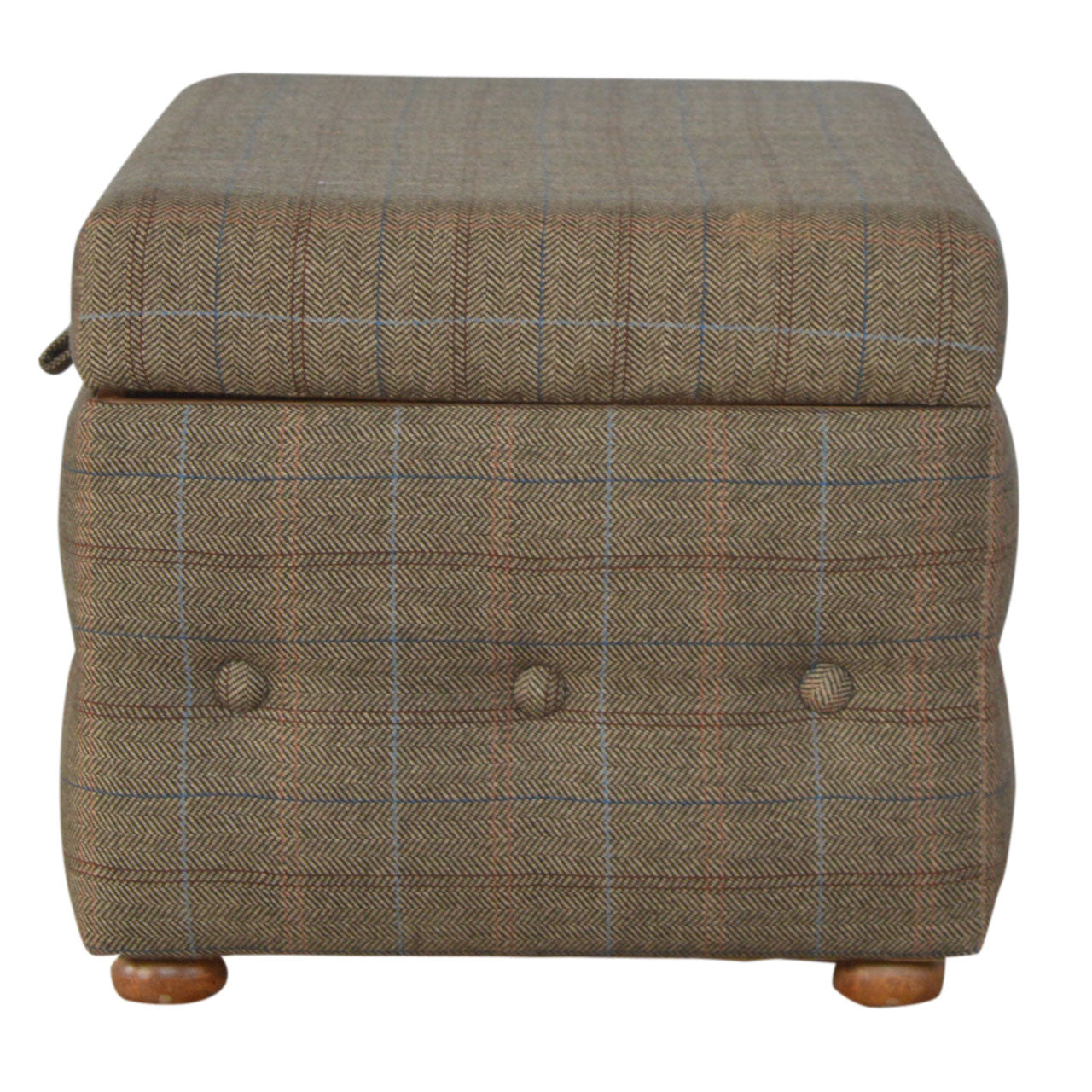 Multi Tweed Button Fooststool - Solid Mango Wood - Upholstered