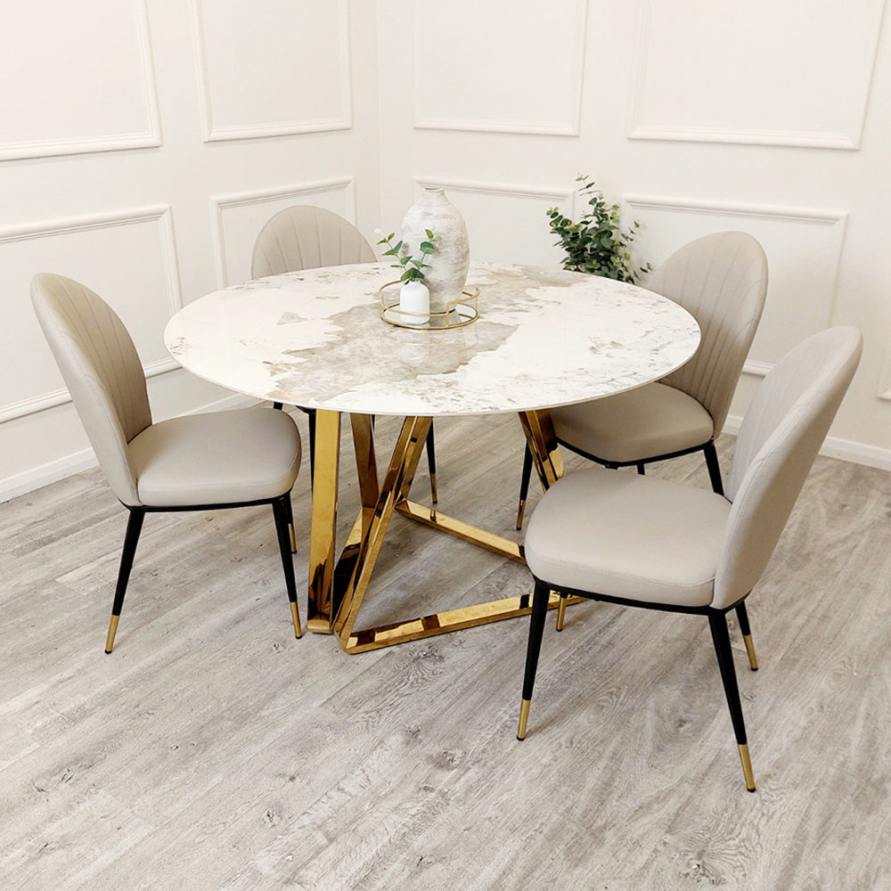 Etta Leather Dining Chair Beige