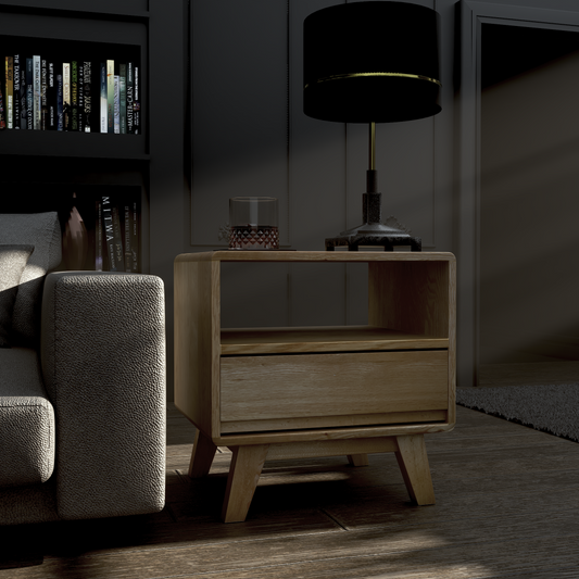 Nordic Lamp Table. Solid Oak & Paulownia 100% Solid Oak
