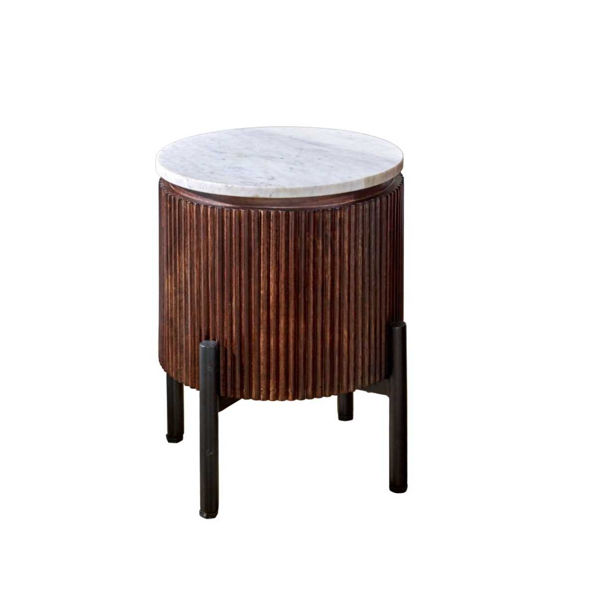 Opal Marble Top Side Table. 100% Mango Wood.