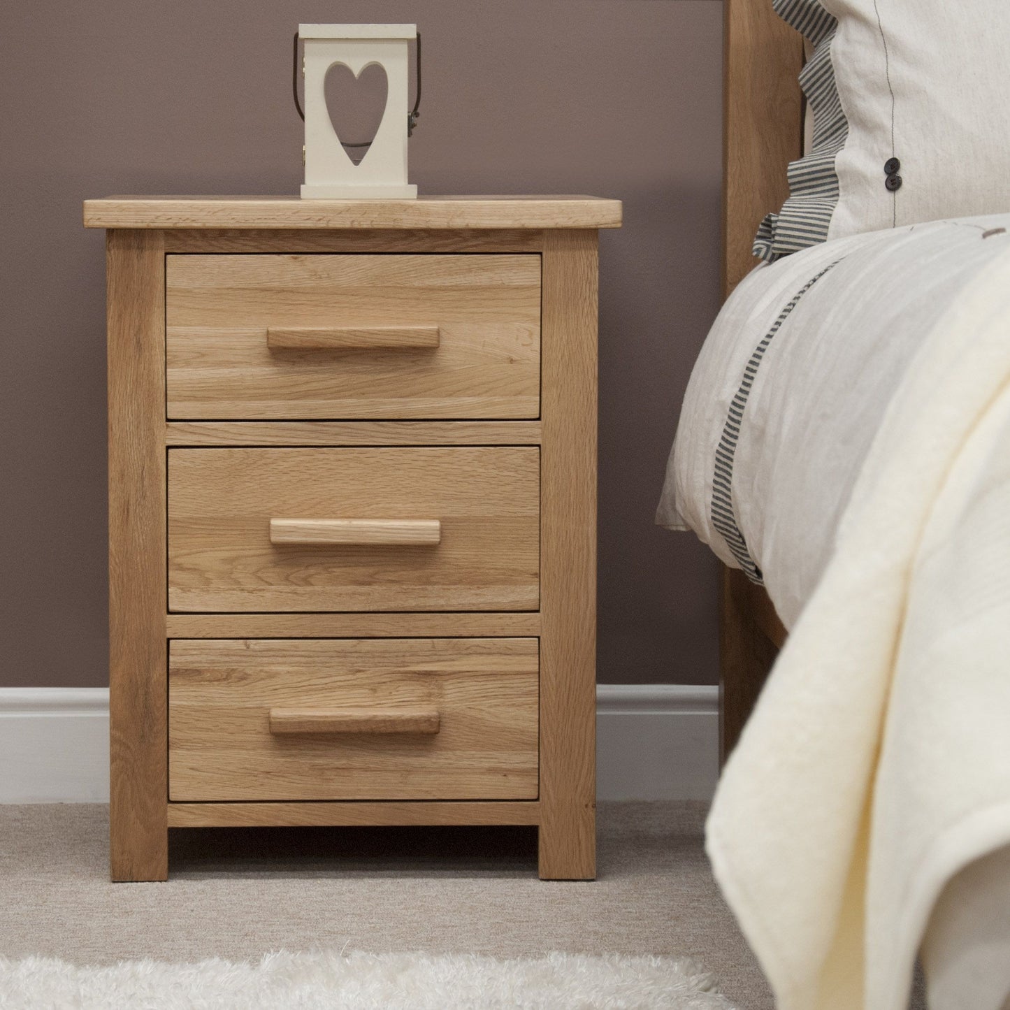 Opus 3 Drawer Bedside. 100% Solid Oak
