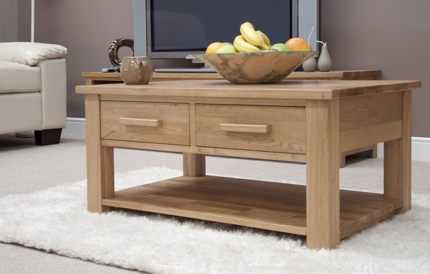 Opus 3 x 2 Coffee Table with Drawers. 100% Solid Oak