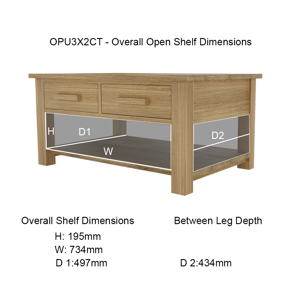 Opus 3 x 2 Coffee Table with Drawers. 100% Solid Oak