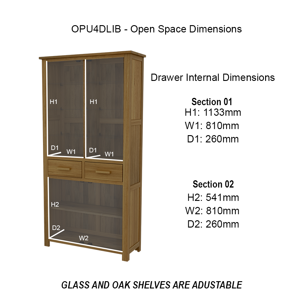 Opus 4 Door Display Cabinet. 100% Solid Oak